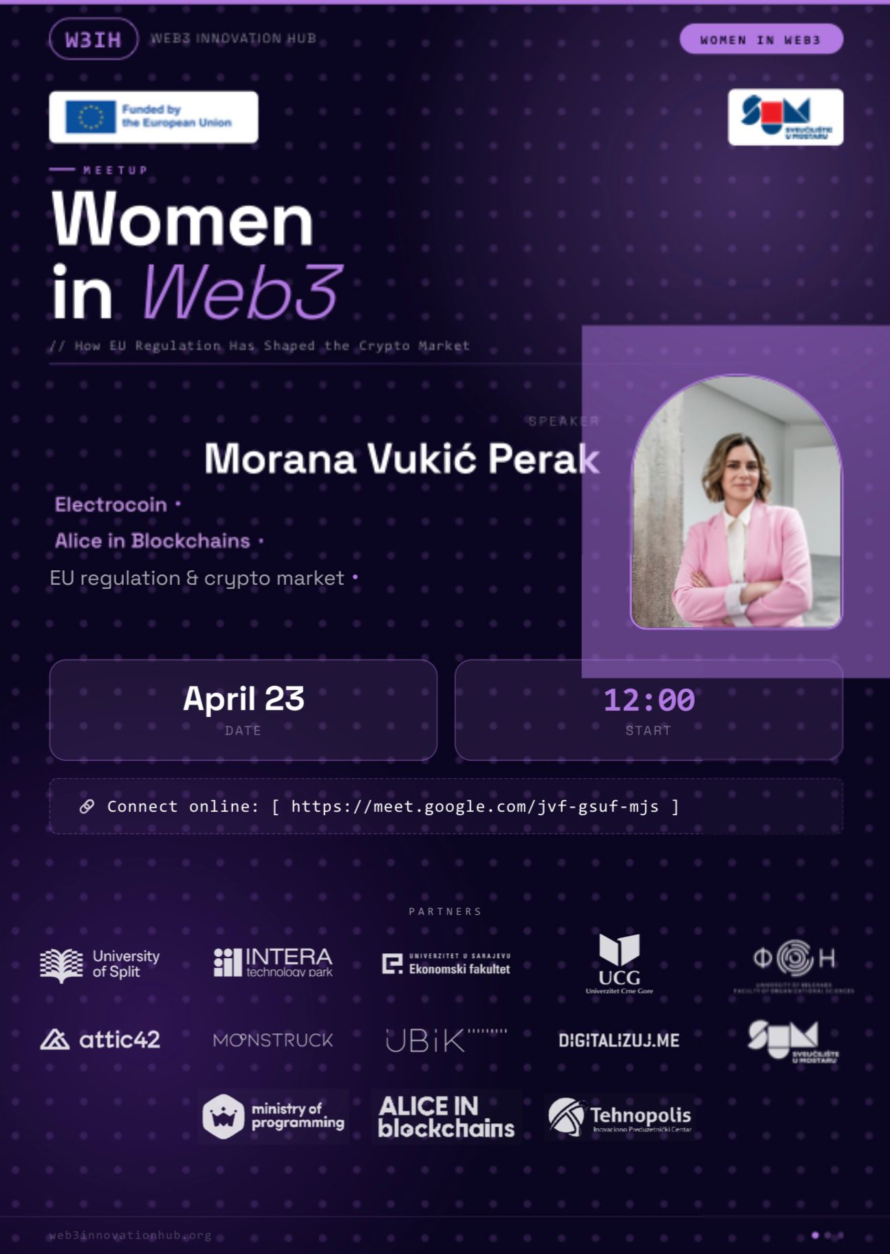 Women in Web3 MeetUp flyer featuring Morana Vukić Perak